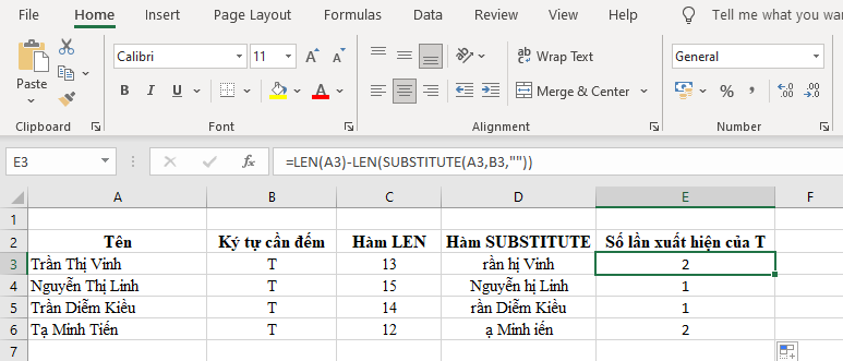 Hàm Excel đếm số chữ lặp lại trong một chuỗi