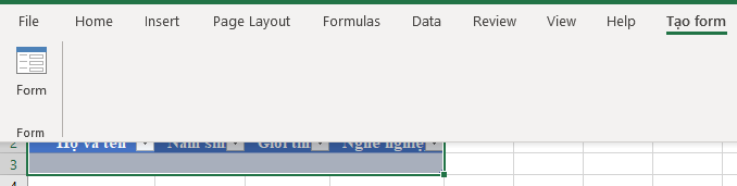 Tạo form nhập liệu trong Excel